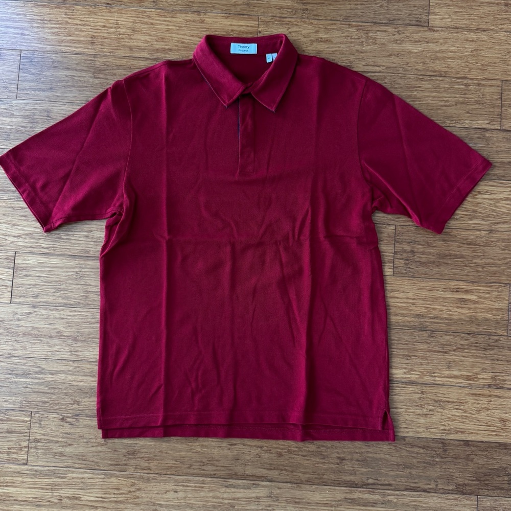 Theory Project Men’s Luxe Cotton Polo Shirt, Medium, Burgundy